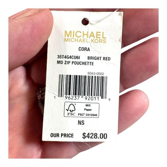 Michael Kors Cora Bright Red Sequin Plaid Medium Zip Pouchette w/ Strap NEW $428 - Picture 6 of 11